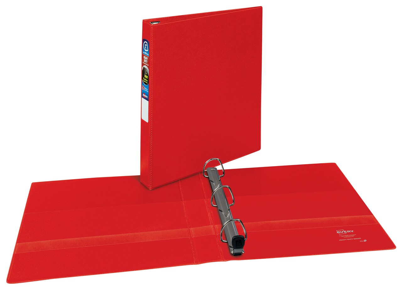 Avery Heavy-Duty Binder, 1" One-Touch Rings, 275-Sheet Capacity, DuraHinge, Red (79589)